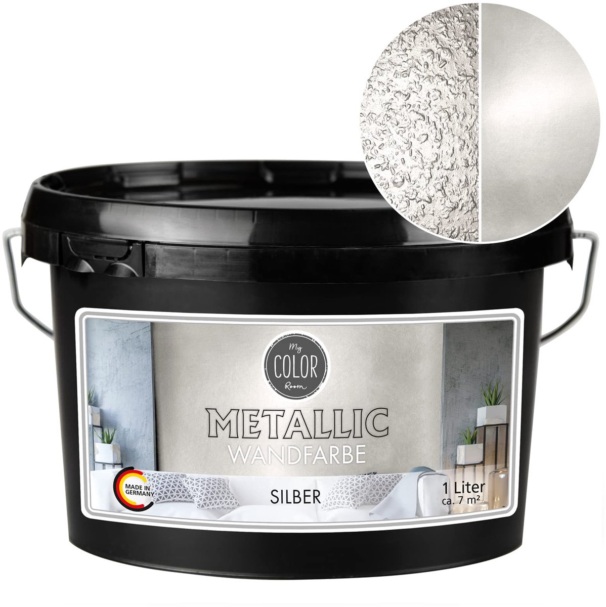 My Color Room Metallic Muurverf - Hoogglans Afwerking - Waterbasis - Terpentinevrij - Zilver - 1 Liter