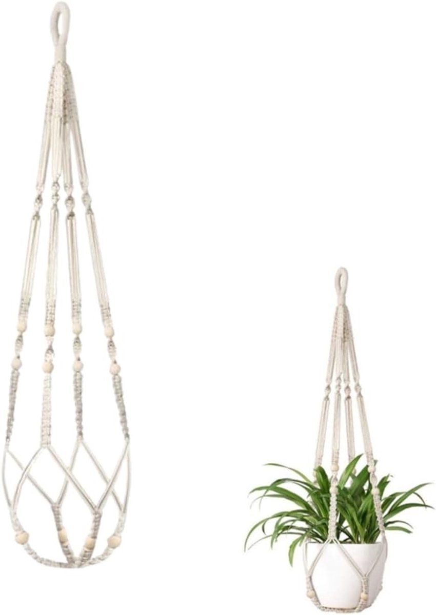 Handgemaakte macramé plantenhanger voor binnen, ruimtebesparende bloempothouder van natuurlijk touw
