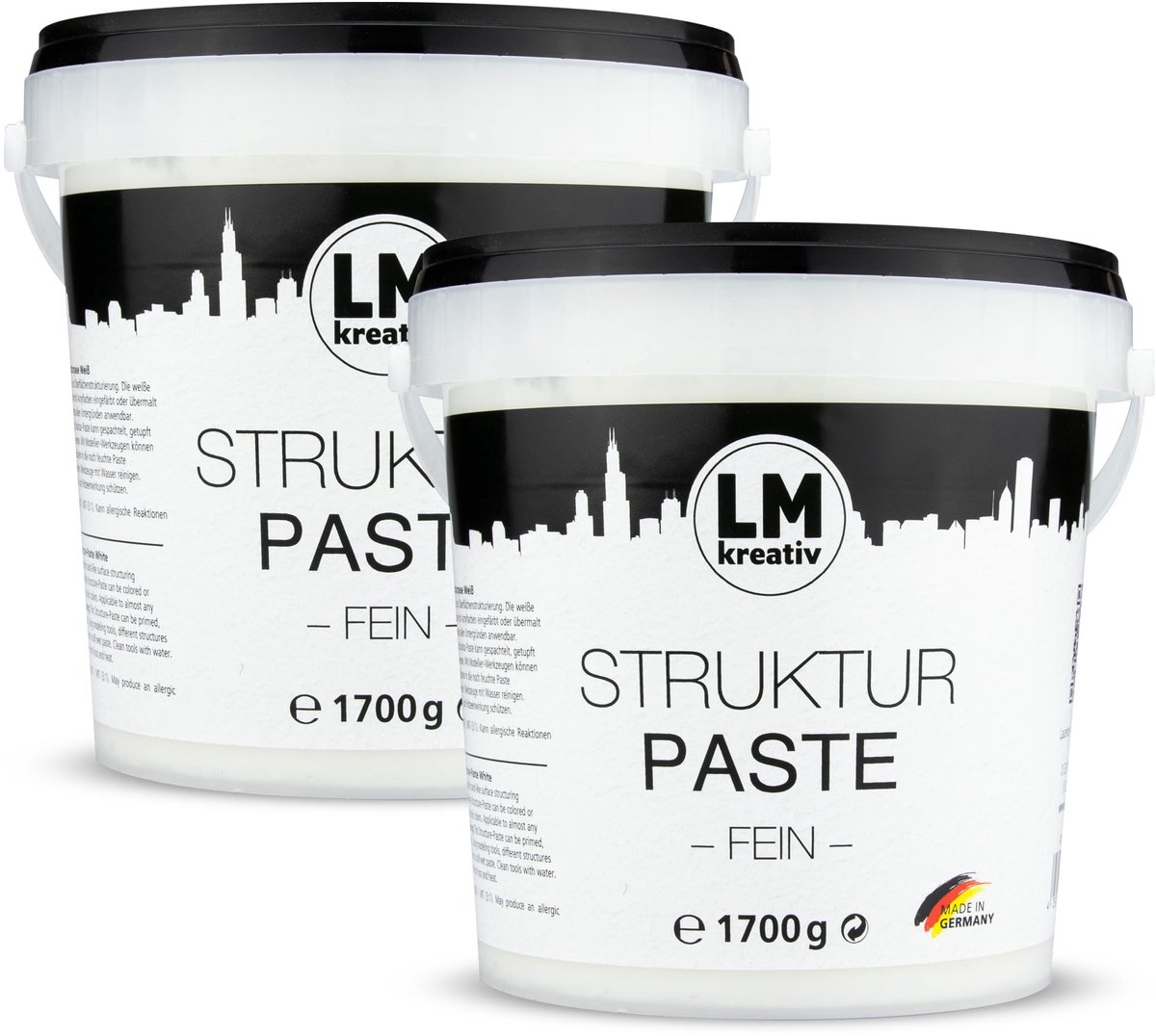 LM-Kreativ Structuurpasta - Modelleerpasta - Fijne korrel - Gebaseerd op Water - Wit - 2 x 1.7 kg
