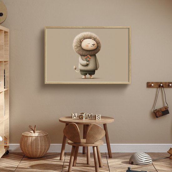 Nachtlampje 90x60 cm - Kinder lamp - Leeuw - Oranje bloemen - Vriendelijk - Tafellamp kinderkamer draadloos - Slaapkamer lampje - Bedlamp kinderen - Kinderlampje - Wandlamp babykamer - Nachtlampjes van Merkloos — afbeelding 3
