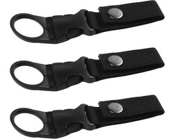 3 stuks fles gesp clip, opknoping gesp draagbare waterfles ringhouder, outdoor fles houder riem, karabijnhaak nylon singelband gesp riem clip voor outdoor camping bergbeklimmen wandelen (zwart)