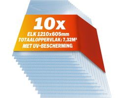 Gardebruk 10x Polycarbonaat Platen – 6mm dubbelwandig en UV-Bestendig – 121x60,5cm 7,3m² - Transparant