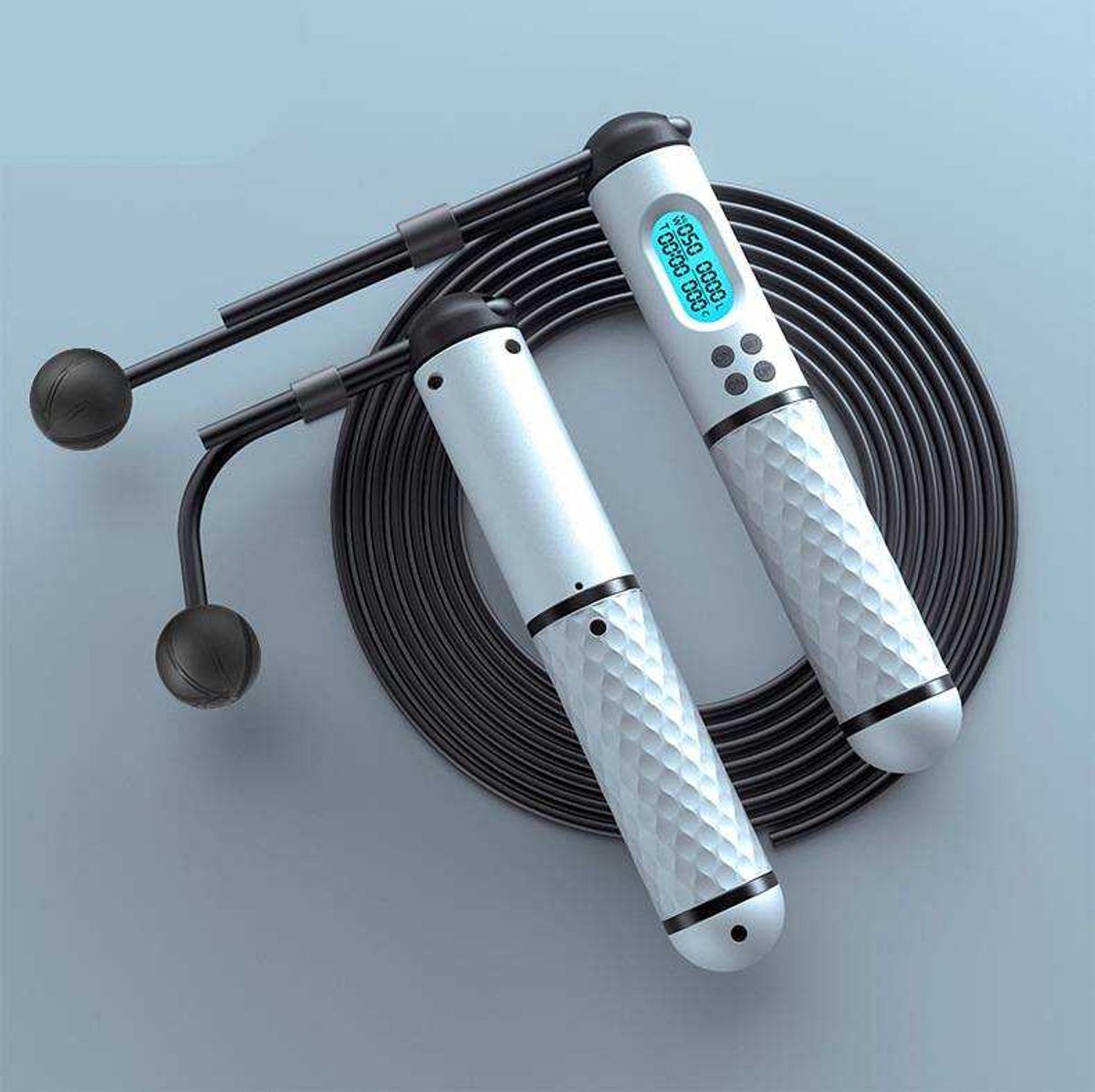 Springtouw - Elektronisch - Antislip handgreep - Slimme meter - Zwart en wit