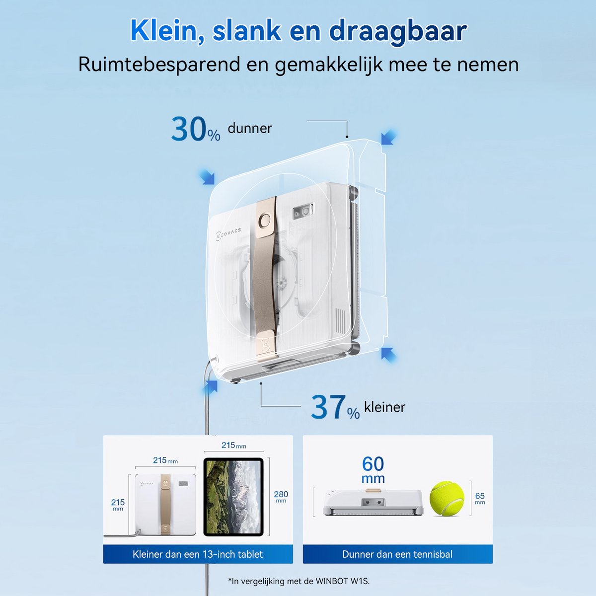 Ecovacs Winbot Mini Robot Ramenwasser - Robot Ramenreiniger - Ruitenreiniger - 9 ‑Traps Veiligheidssysteem - Dubbele Sproeiers Met Ultrasone Verneveling - Intelligente Routeplanning - 3 Reinigingsmodi - Beige - Voor Ramen, Spiegels, Glazen Deuren thumbnail 5