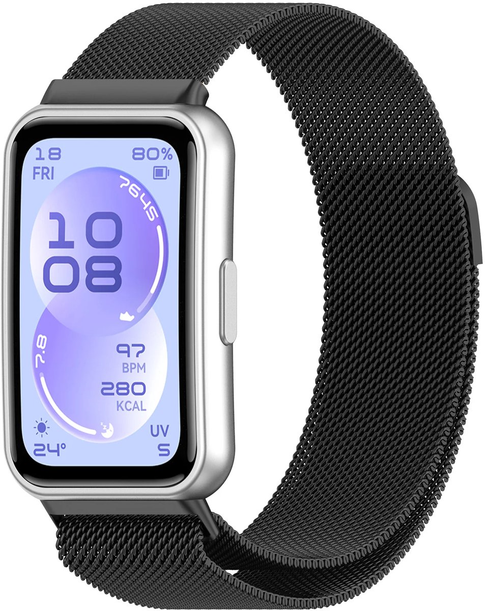 Strap-it Luxe Milanase band geschikt voor Huawei Band 11 / Huawei Band 11 Pro (Zwart)