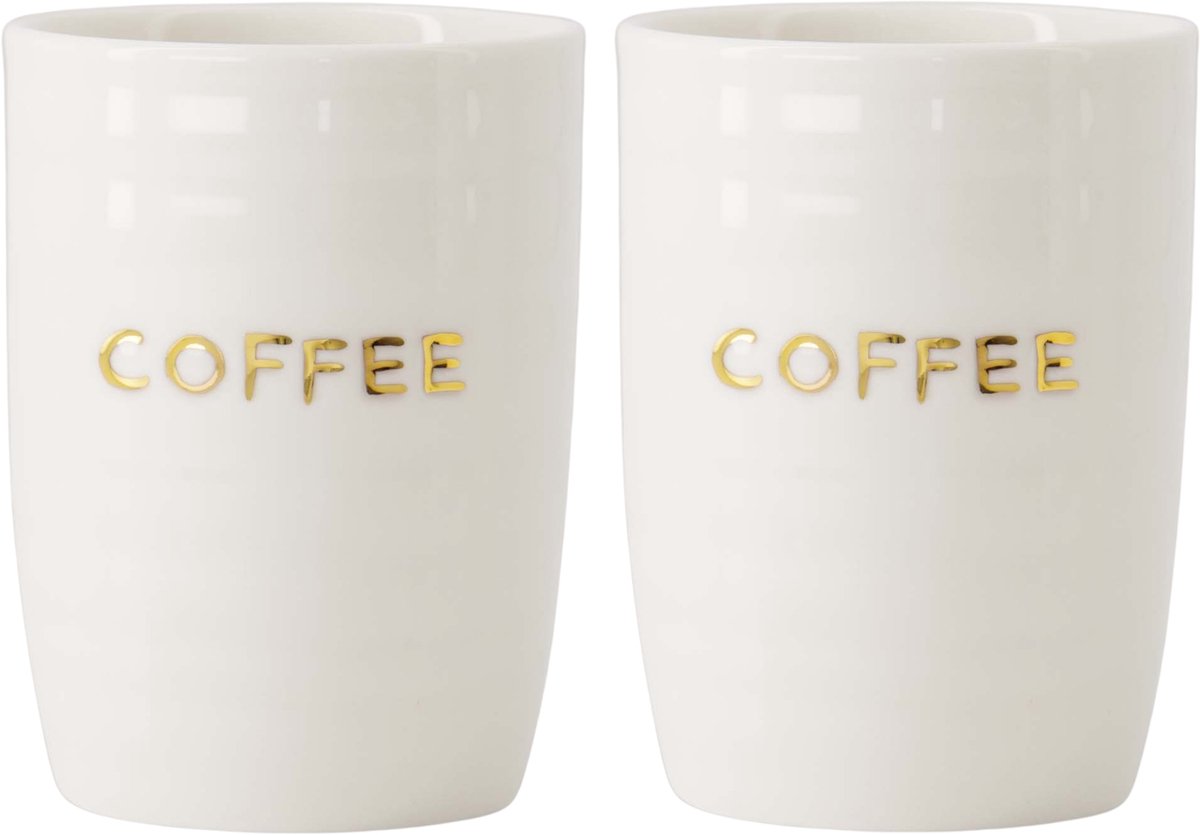 Zusss Set Van 2 Koffiemokken Coffee - Verjaardag - Cadeau Dames Keramiek Wit/Goud