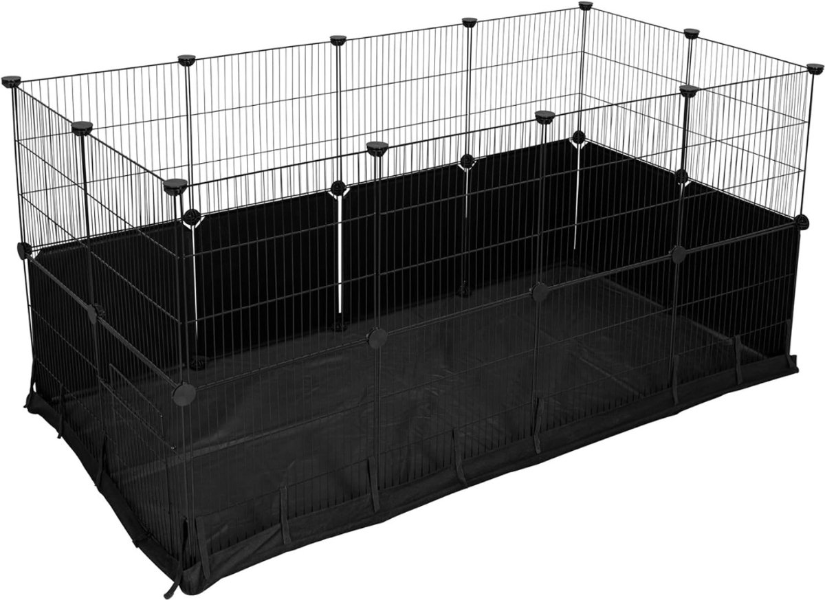 RONN® Konijnenhok Binnen - Konijnenhok Met 2 Etages - Konijnenren - Zwart - 144cm x 72cm x 72cm