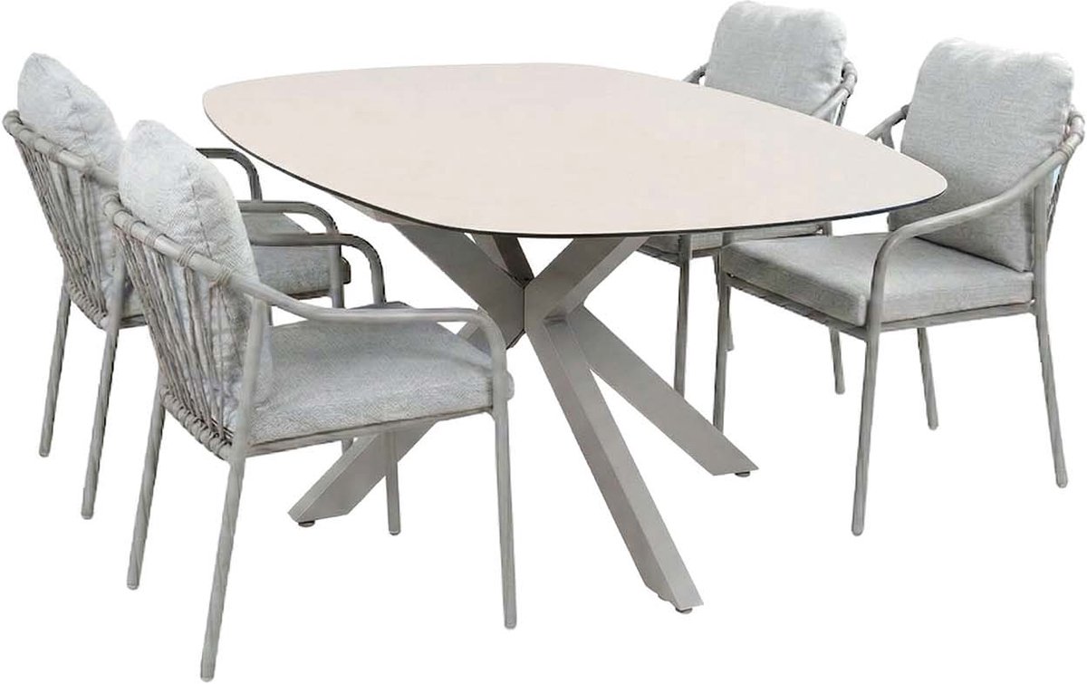 5-delige tuinset | 4 Parijs tuinstoelen | Tuintafel Barletta 180x115cm| Sandstone & Camel