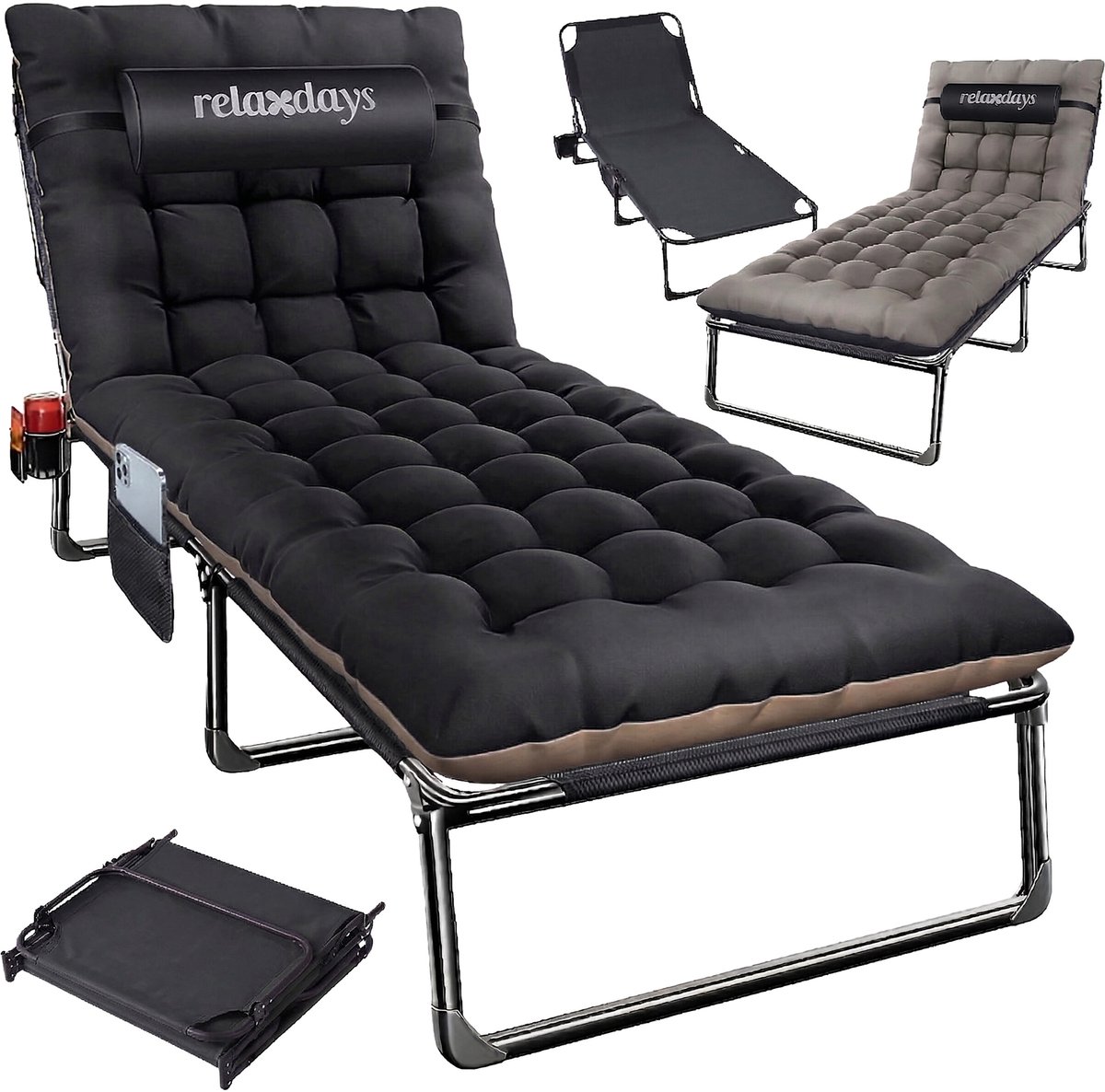 Ligbed met kussen - 190 cm - voor buiten - zwart