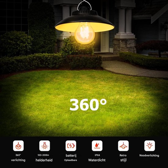 longziming - Kampeerlamp - Camping Lantaarn - Tent Verlichting - Retro ontwerp van aluminium - Twee helderheidsstanden, tot 20 uur batterijduur - IPX4 waterbestendig, geschikt voor buiten - USB-C oplaadbaar, snel en eenvoudig — afbeelding 4