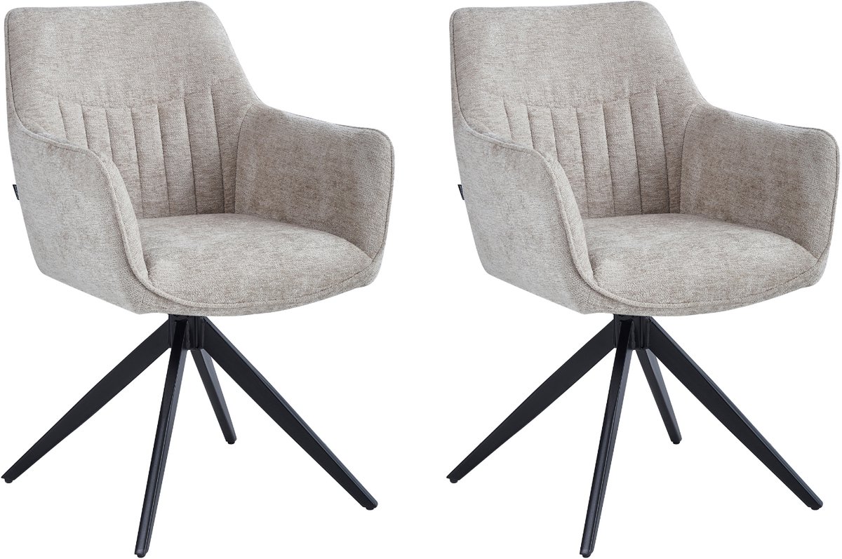 Colenis New Yade Eetkamerstoelen - Set van 2 - Taupe - Chenille Stof - 180° Draaistoelen