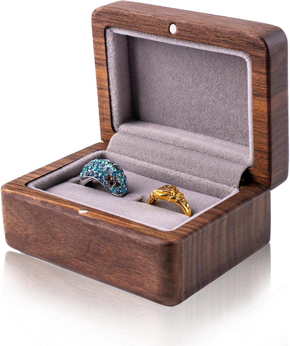 Handgemaakte Houten Ringendoos Zwart Walnoot - Bruiloft, Aanzoek en Cadeau