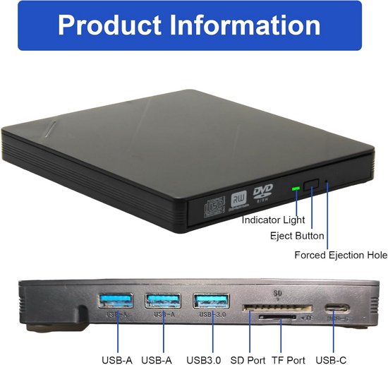 Draagbare Externe CD/DVD Brander met USB 3.0 en Kaartlezers — afbeelding 5