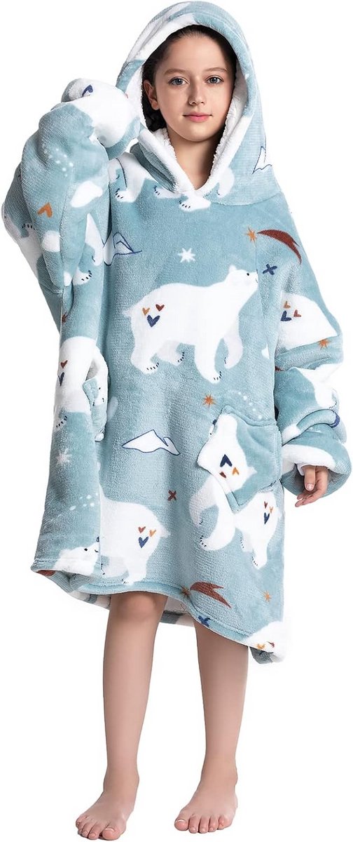 Extra Grote Deken Hoodie voor Kinderen en Tieners Fleece Draagbaar Sweatshirt