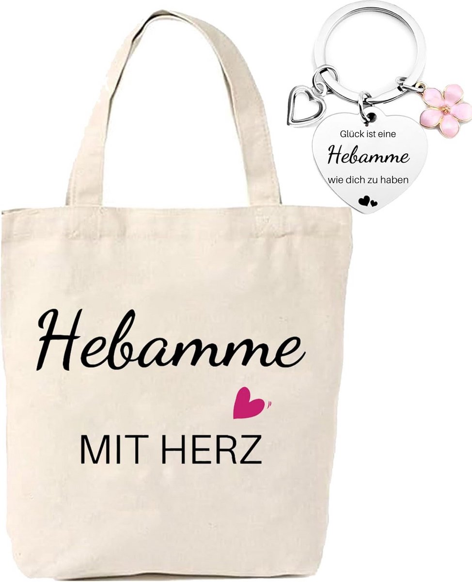 Verloskundige Cadeau Set: Jute Tas en Sleutelhanger met Hart Accessoire