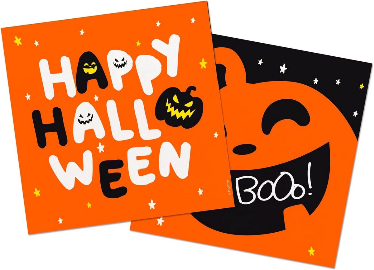 Halloween Servetten 'Happy Halloween' met Pompoen - 20 Stuks Feestservetten