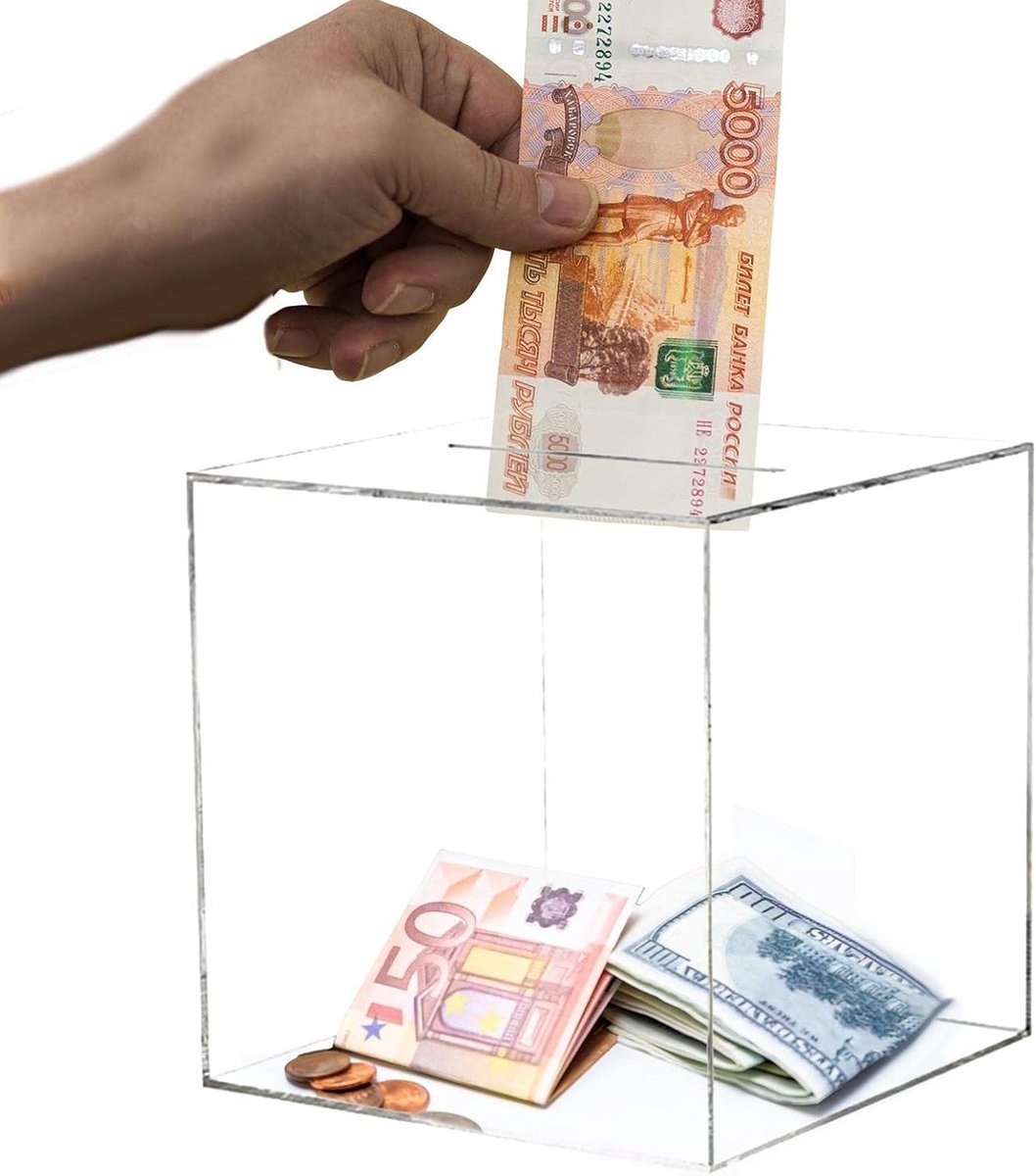 Transparante Vierkante Spaarpot van Acryl - Cilinder voor Munten en Biljetten