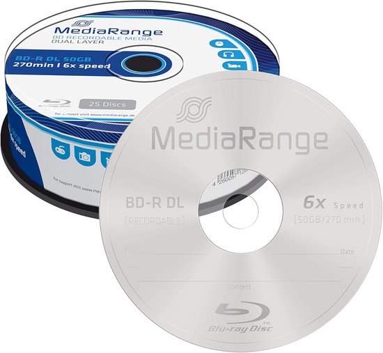 BD-R Dual Layer 50GB Blu-ray Disc Opname Media - 25 Stuks Cake Box — afbeelding 2