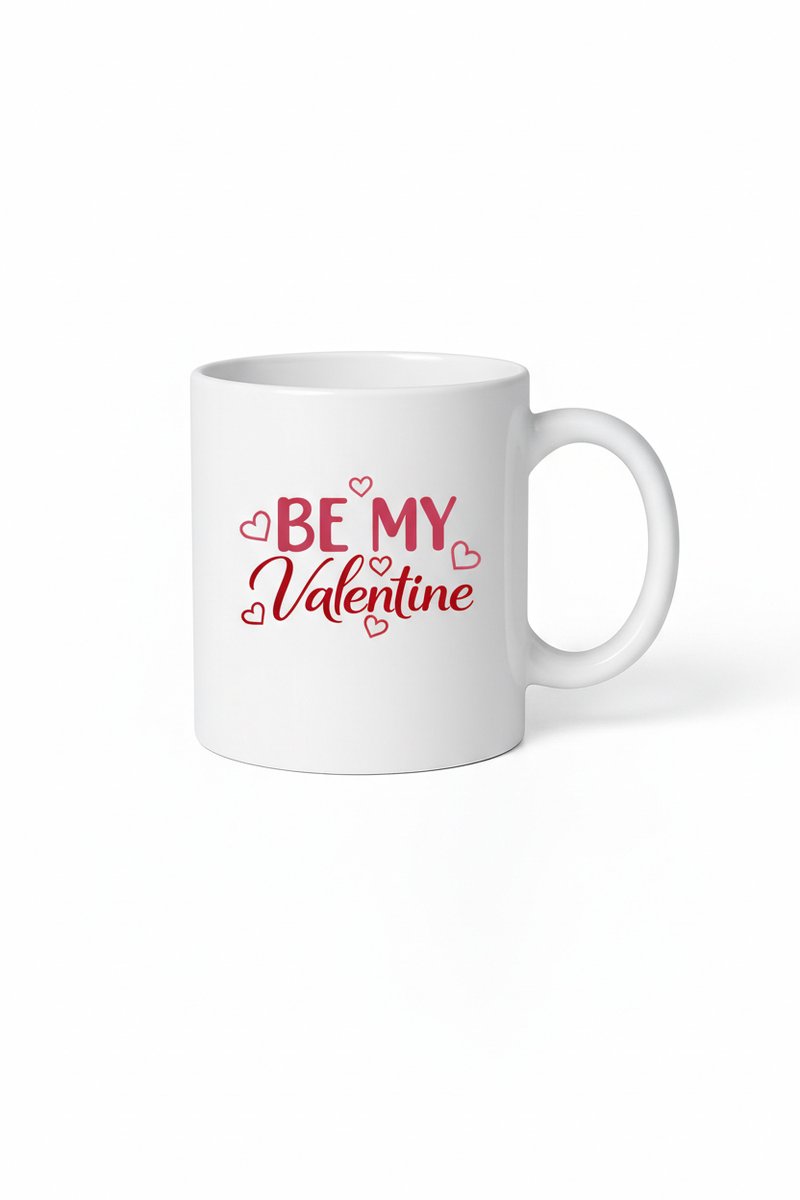 Valentijn Mok 'BE MY Valentine' - Romantisch Cadeau met Hartenprint - Wit Keramiek Beker