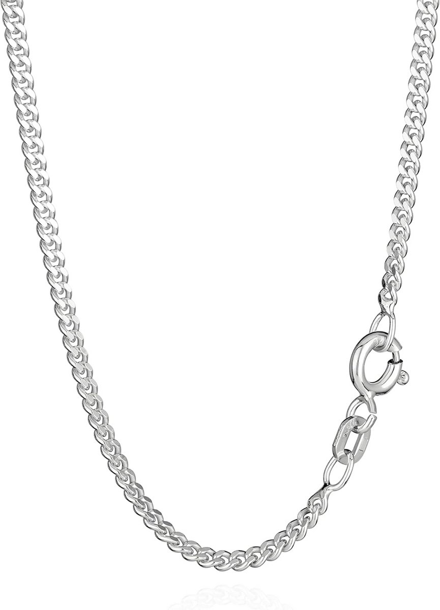 Glanzende massief Zilveren Halsketting voor Dames en Heren - 2.1mm Ankerschakel