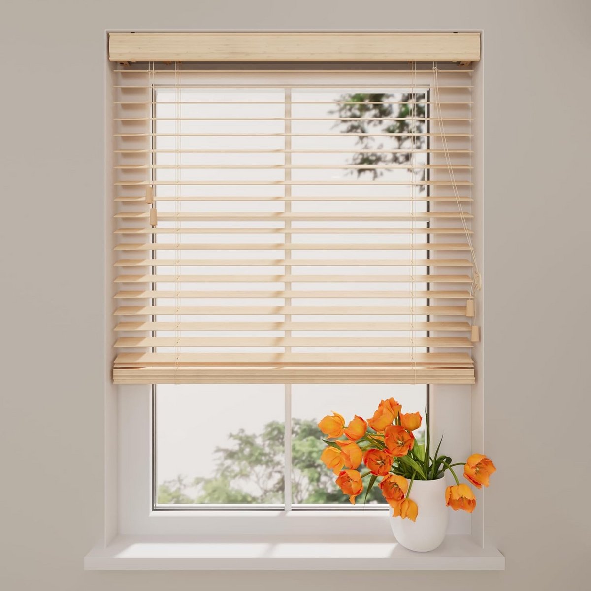 Houten Jaloezieën Binnen 70x175 cm - 50mm Lamellen Hout - Naturel Raambekleding