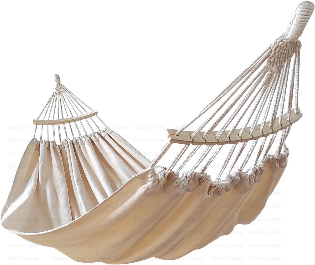 XXL Hangmat voor 2 Personen - Canvas Katoen - 220x150 cm - 300 kg Draagvermogen - Inclusief Ophangtouwen
