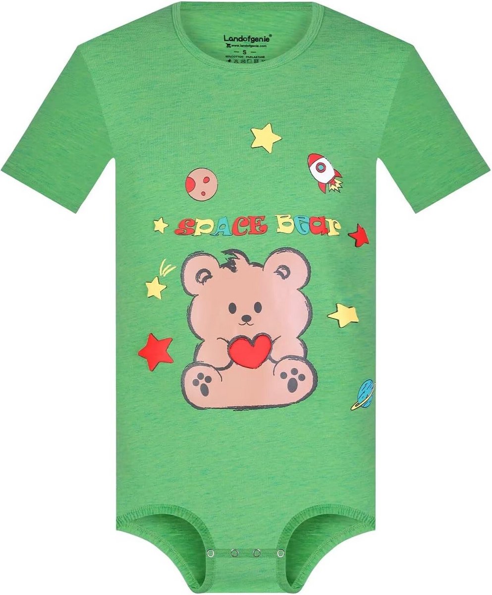 Heren Body met Korte Mouwen en Ruimvallende Space Bear Print - Katoen Pyjama Ondergoed