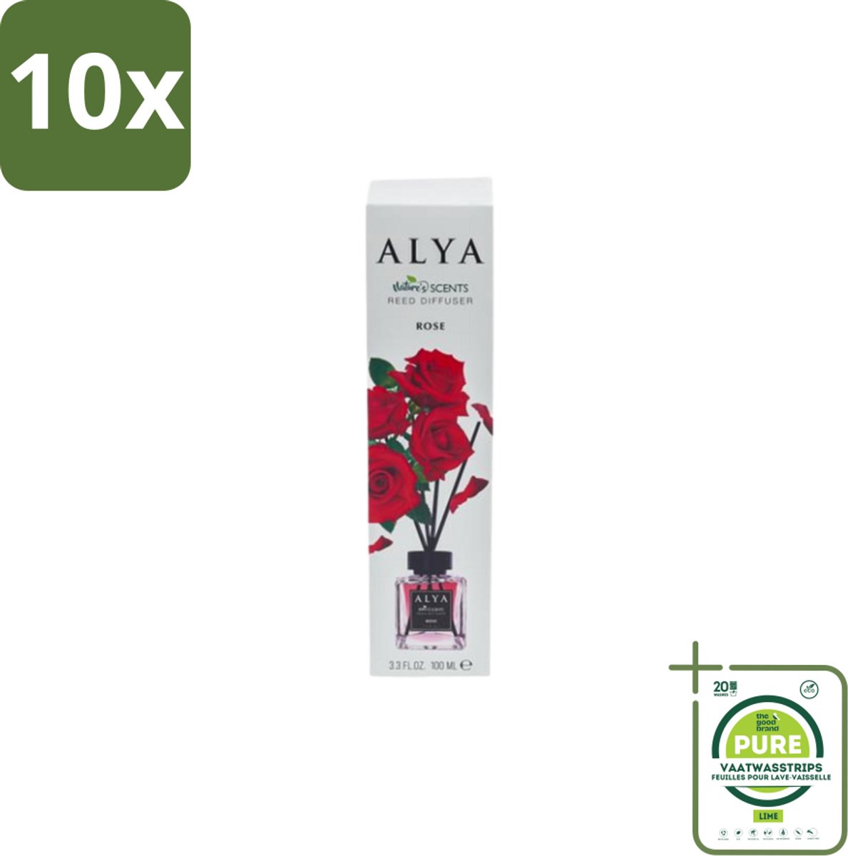 10 x Alya – Geurdiffuser – Rose – Interieurparfum - Grootverpakking - Geurstokjes - Geur -