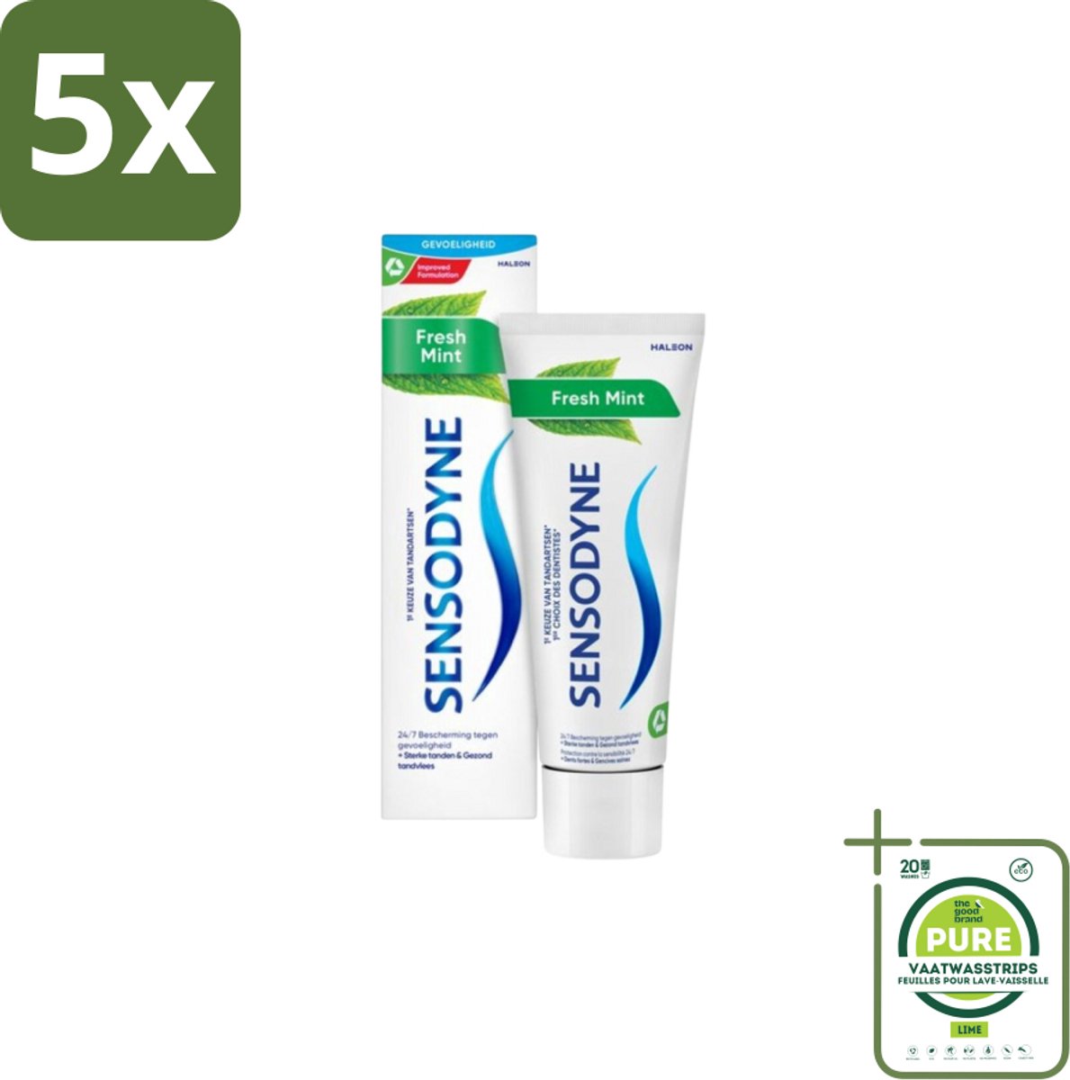 5 x Sensodyne Tandpasta Fresh Mint 75 ml - Grootverpakking - Gevoelige Tanden - Tandpasta - Frisse Adem - Mondhygiëne - Gevoeligheid