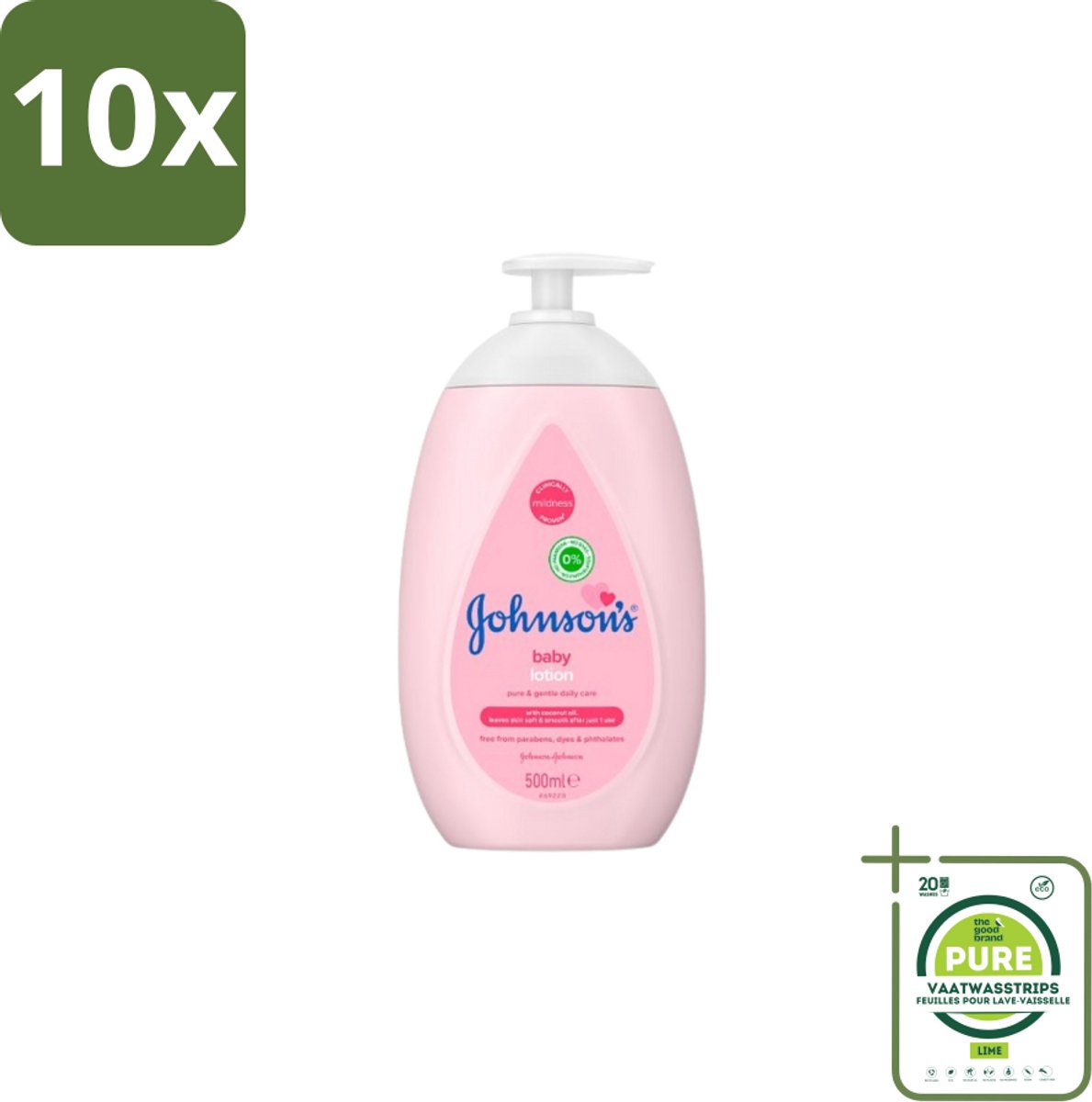 10 x Johnson’s Baby – Bodylotion – Zacht & Verzorgend – 500 ml - Grootverpakking - Babyhuid Verzorging - Baby Lotion - Kokosolie - Huidhydratatie - Zachte Huid