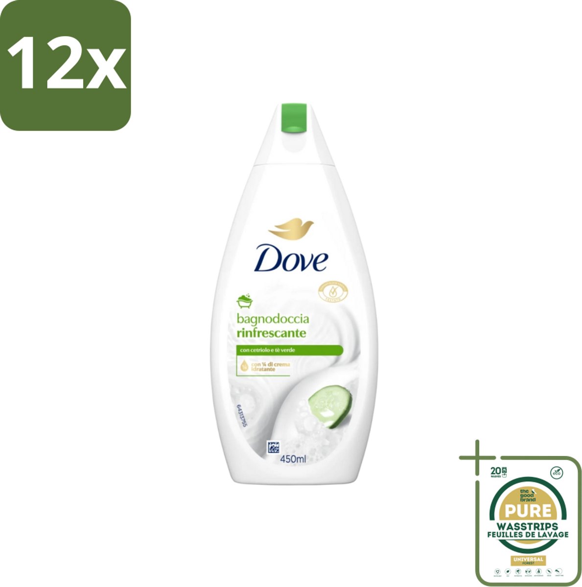 Dove – Douchegel – Refreshing – 450 ml - Voordeelverpakking - 12 stuks - Huid verzorging - Mild reinigen