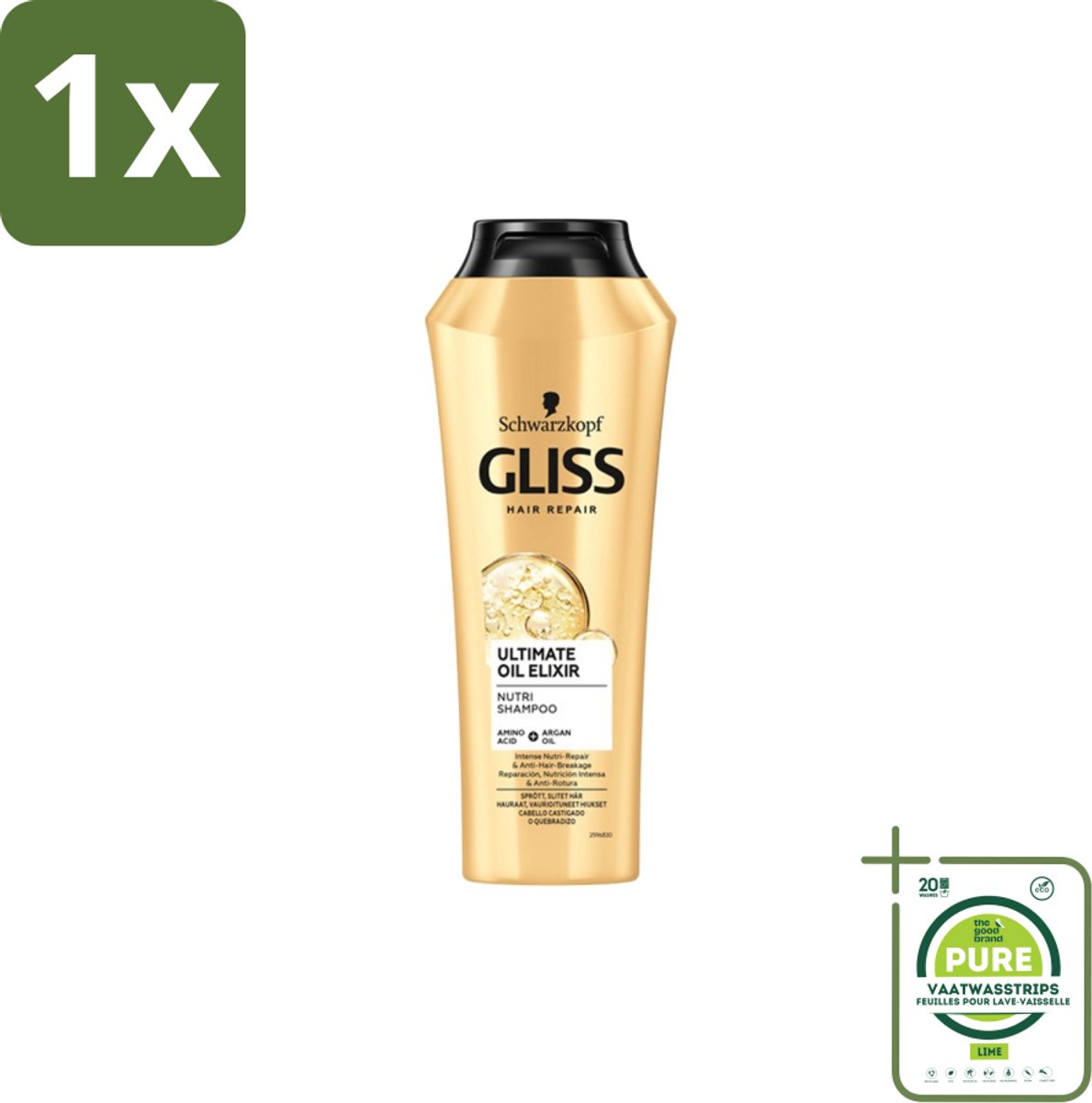 1 x Gliss Kur – Shampoo – Ultimate Oil Elixir – 250 ml - Droog Haar - Beschadigd Haar - Voedend Shampoo - Herstel Shampoo - Keratine Shampoo