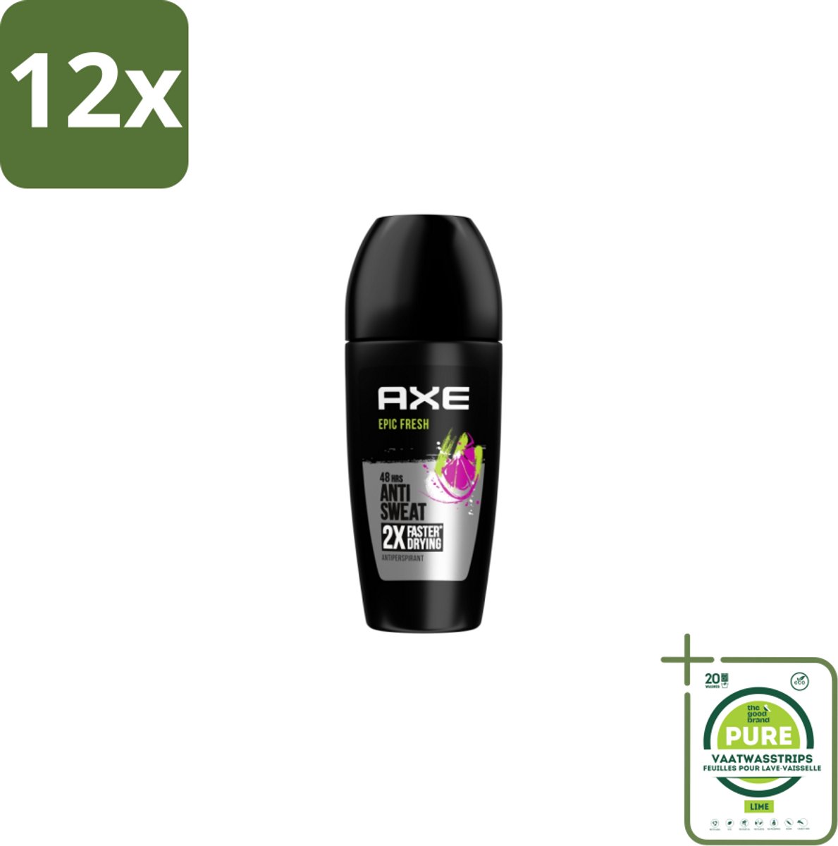 Axe – Deodorant Roller – Epic Fresh – 50 ml - Voordeelverpakking - 12 stuks - Anti-transpirant - Zweet