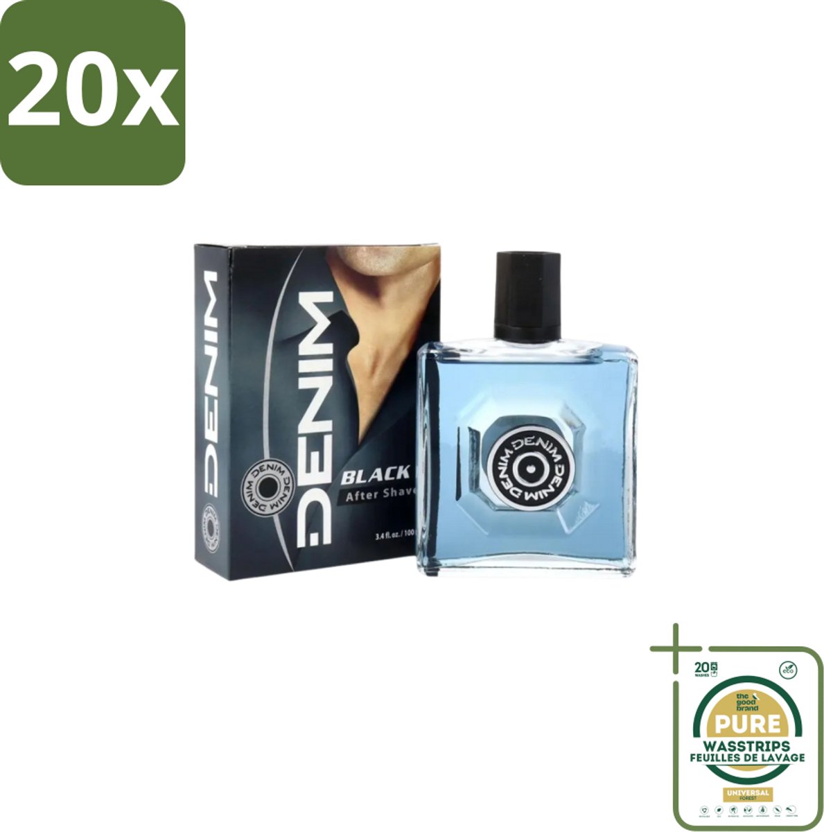 20 x Denim – Aftershave – Black – 100 ml - Grootverpakking - Aftershave - Aftershave Man - Aftershave Voor Mannen - Aftershave Na Het Scheren - Scheren Aftershave