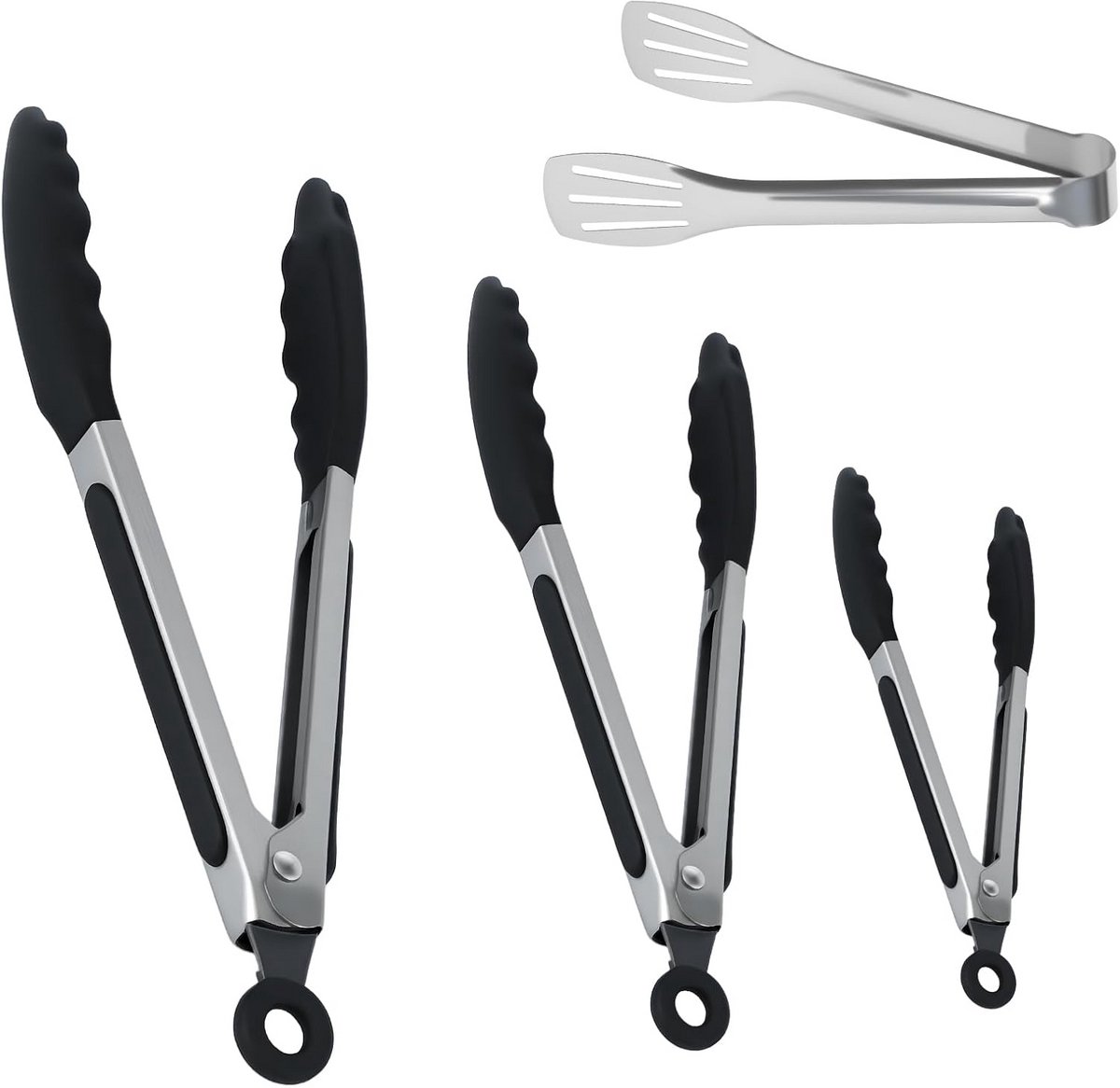 3-delige Siliconen Keukentangen Set - RVS Kooktangen met Antislip Grip - Hittebestendig voor BBQ en Airfryer