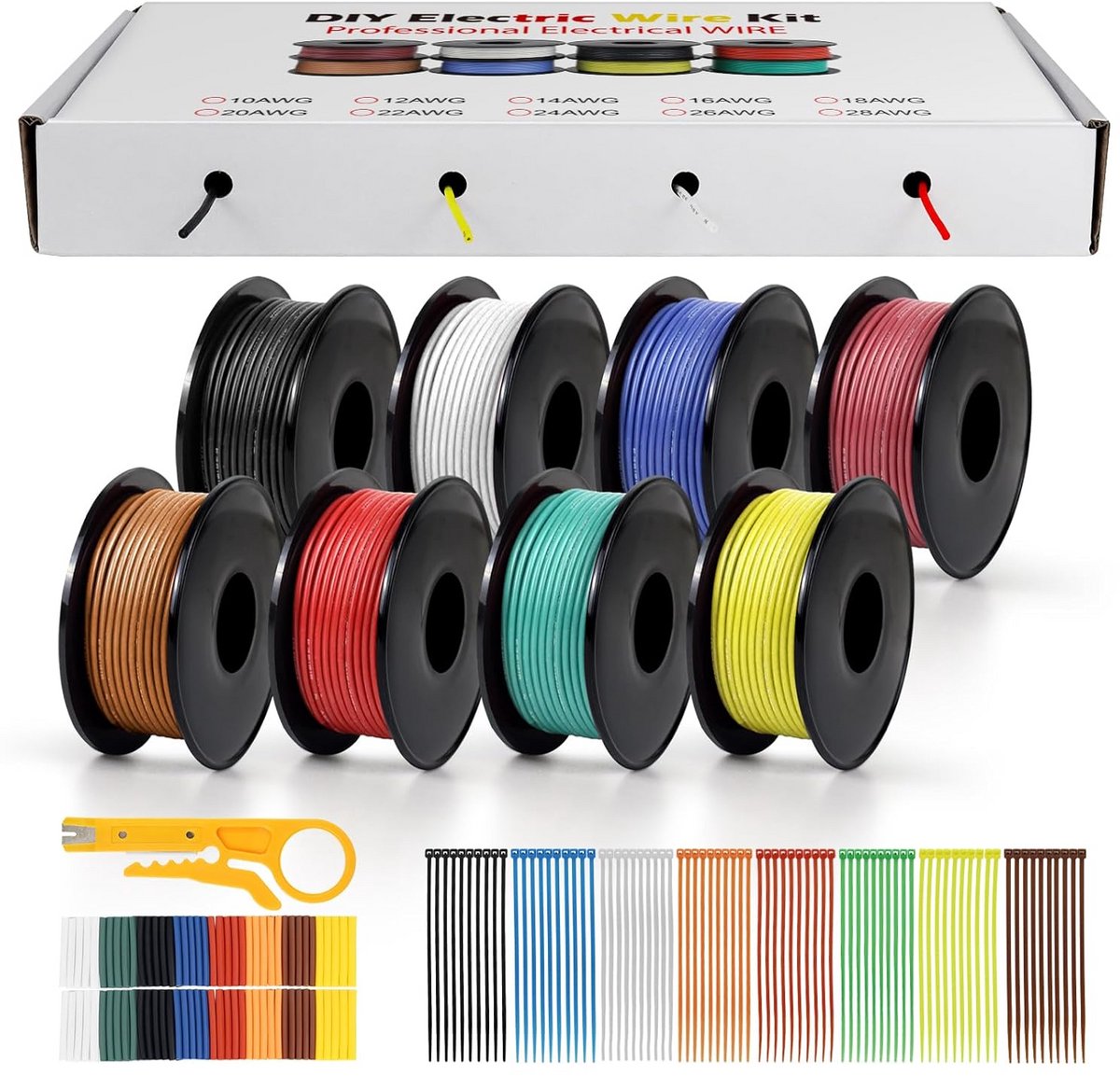 Flexibele siliconen elektrische kabelset 8 kleuren 20 AWG 0,5 mm² voor doe-het-zelf en installaties