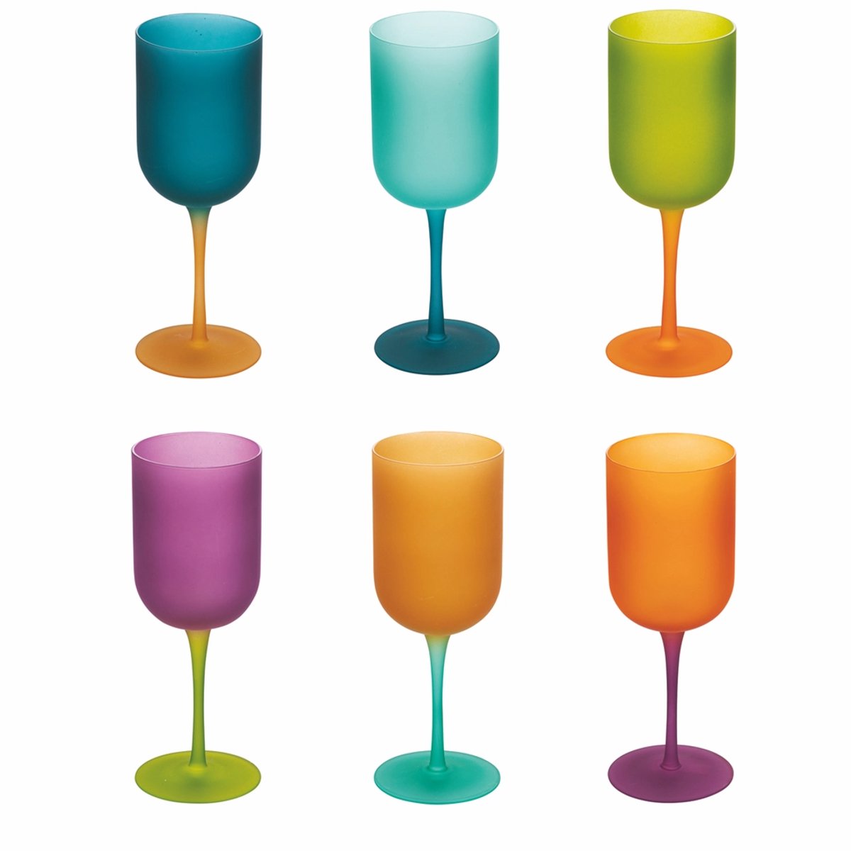 VdE Tivoli 1996 Color Shock gekleurde Wijnglazen – Set van 6 – 450 ml – Frosted Effect – Trendy Kleuren