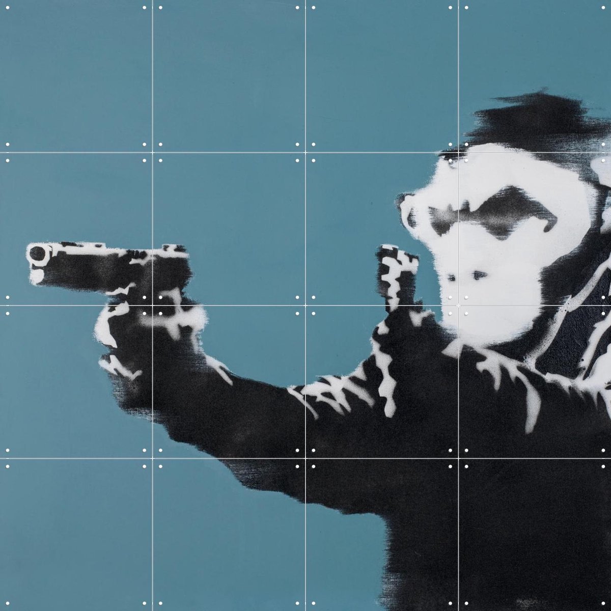 IXXI Monkey Gun, Banksy - 80 x 80 cm - Gratis ophangtool - Grote wanddecoratie en posters - Pop art, Grafisch Ontwerp, Street art, Illustraties