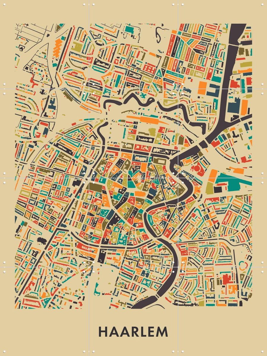 IXXI Haarlem Mosaic Map, Kunst in Kaart - 60 x 80 cm - Gratis ophangtool - Grote wanddecoratie en posters - Illustraties, Grafisch Ontwerp, Digitale
