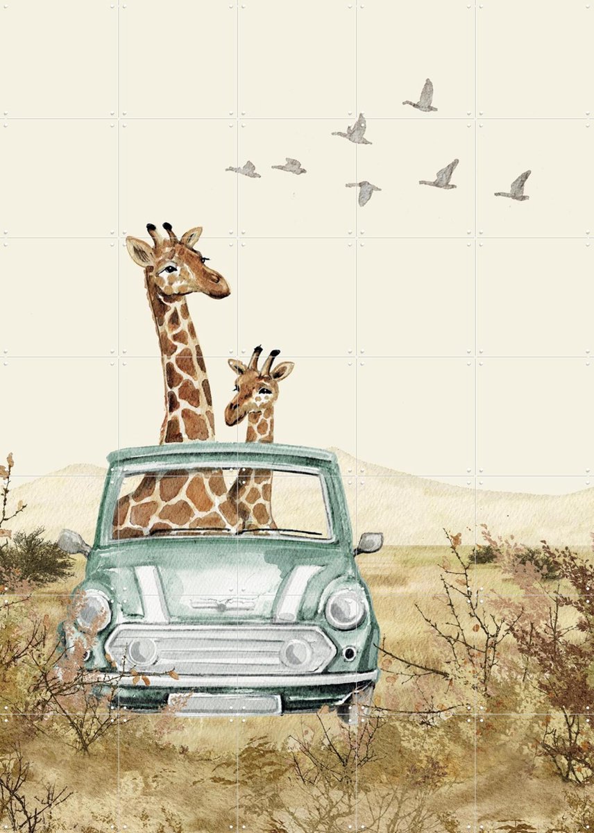 IXXI Mini Cooper - mint, Irene Jelier - 100 x 140 cm - Gratis ophangtool - Grote wanddecoratie en posters - Illustraties, Speels, Aquarel, Woonkamer