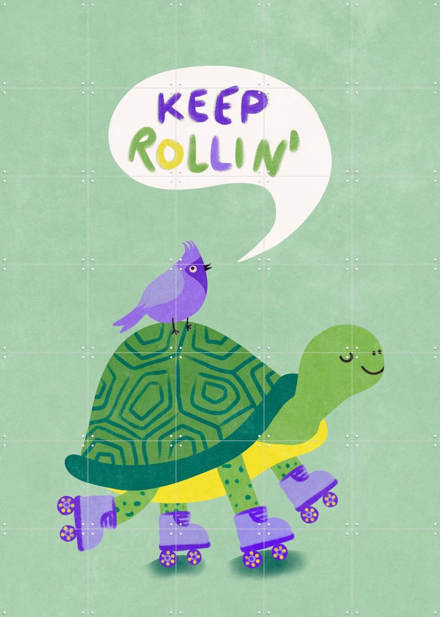 IXXI Turte With Bird - Keep Rollin, Raissa Oltmanns - 100 x 140 cm - Gratis ophangtool - Grote wanddecoratie en posters - Kleurrijk, Illustraties