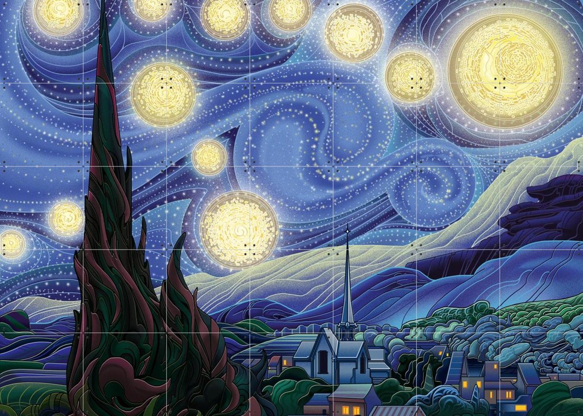 IXXI Starry Night, Studio Muti & Van Gogh 21st Century - 140 x 100 cm - Gratis ophangtool - Grote wanddecoratie en posters - Digitale Kunst, Klassiek