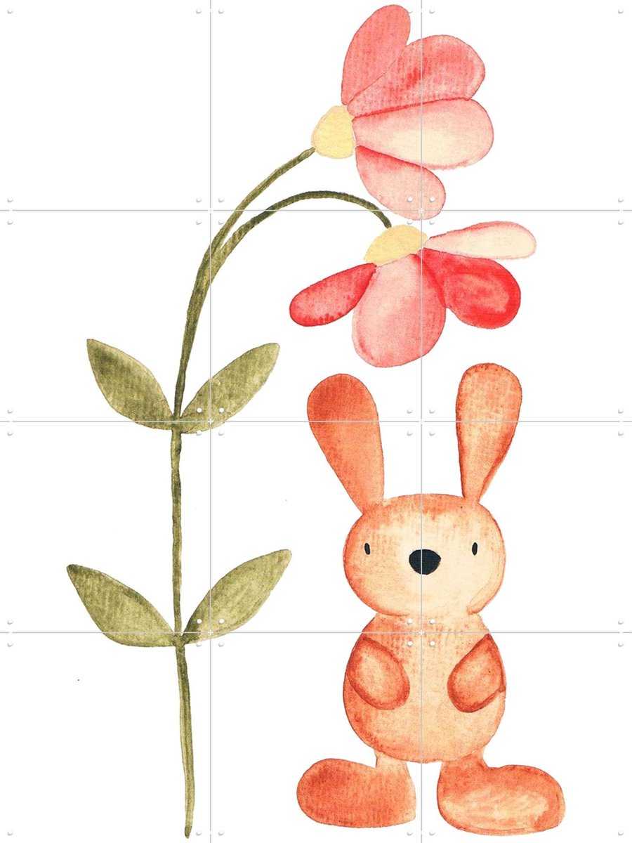 IXXI Flower and Bunny Watercolor, BAINAI - 60 x 80 cm - Gratis ophangtool - Grote wanddecoratie en posters - Fantasierijk, Illustraties, Aquarel