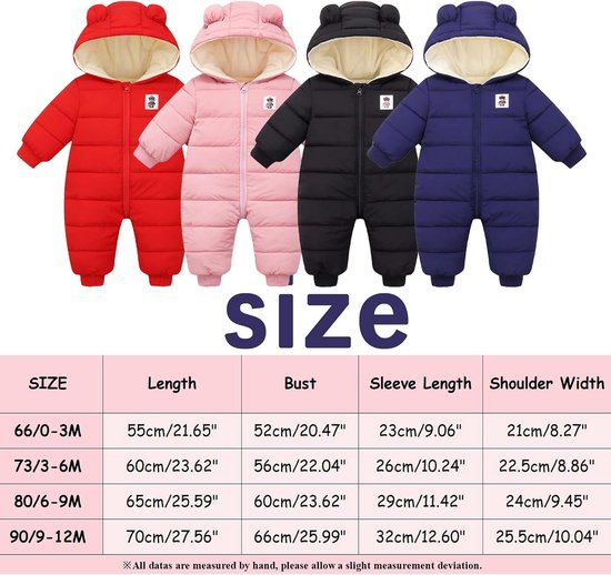 Warme Baby Winter Jumpsuit met Capuchon voor Jongens en Meisjes - Fleece Sneeuwpak 0-18 Maanden — afbeelding 3