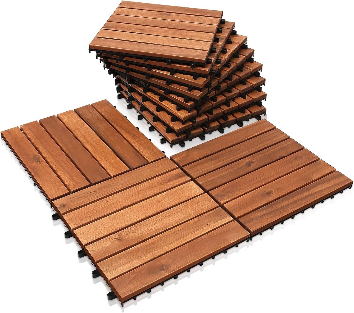 Houten Terrastegels Acacia Hout Balkon Vlonder Tegels 30x30 cm Eenvoudig Leggen