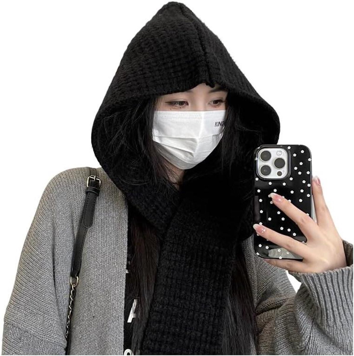 Gebreide mutsen voor dames en heren - Wintermuts met fleece voering - Dunne muts - Warm blijven - Grote maat - Pure kleur - 2-in-1 design - Met sjaal - Diepte 54-62 cm