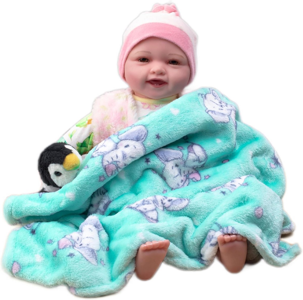 Zachte Fleece Baby Deken Turquoise Olifant 70x100 cm - Koudedeken voor Wandelwagen en Ledikant