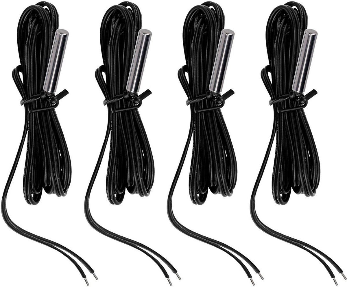 4 Stuks Waterdichte Temperatuursensor NTC 10K 3950 Thermistor Probe met Kabel (1m) voor Koelkast, Aquarium en Doe-het-zelf