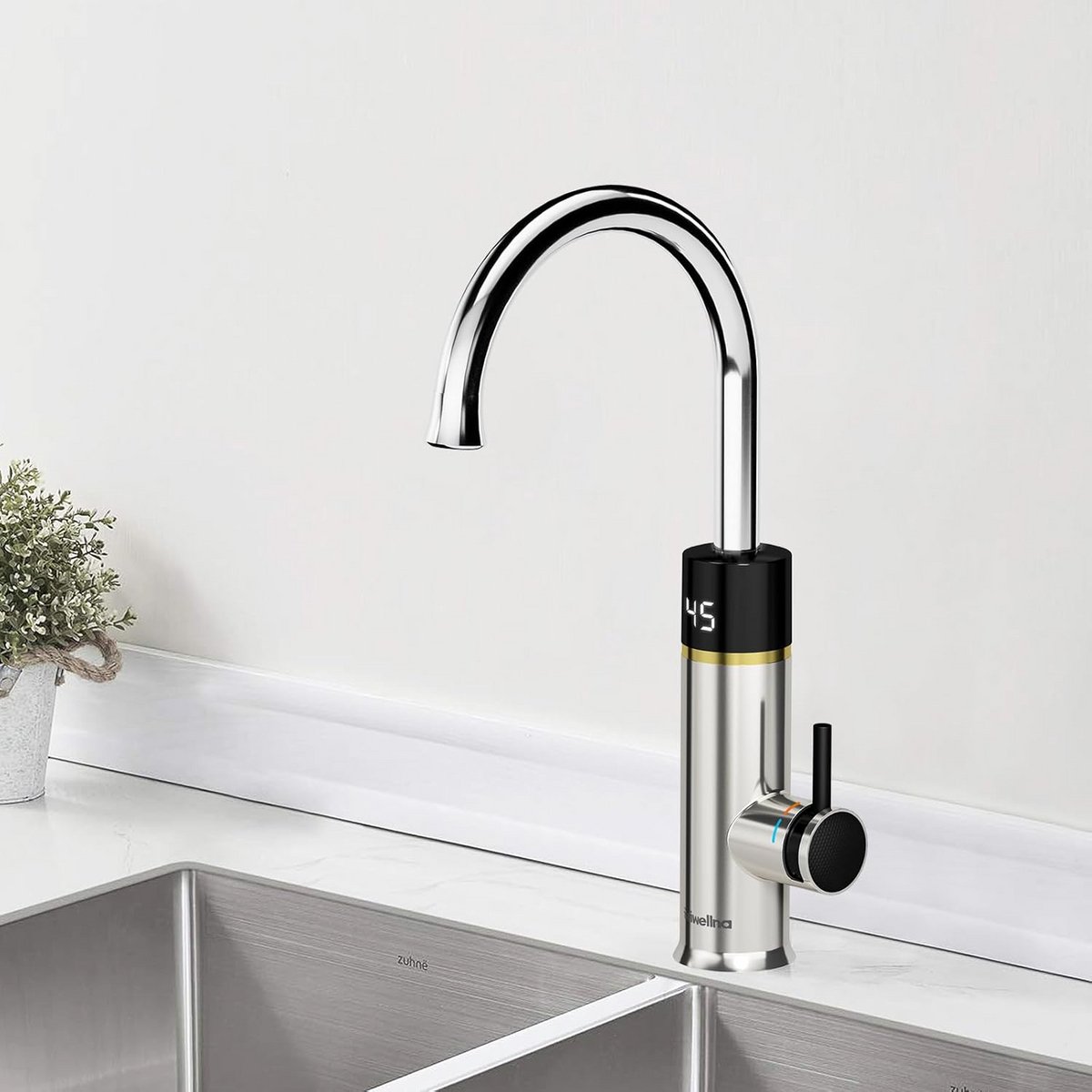 Elektrische Keukenkraan Met Direct Warm Water - Roestvrij Staal & Digitale Display