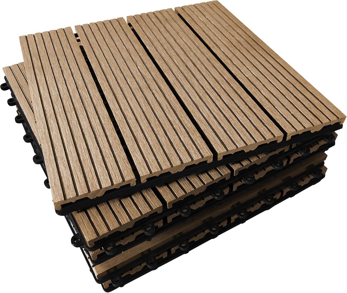 18x Composiet Terrastegels - Kliksysteem - Onderhoudsarm - Teak Houtlook voor Balkon, Tuin en Terras
